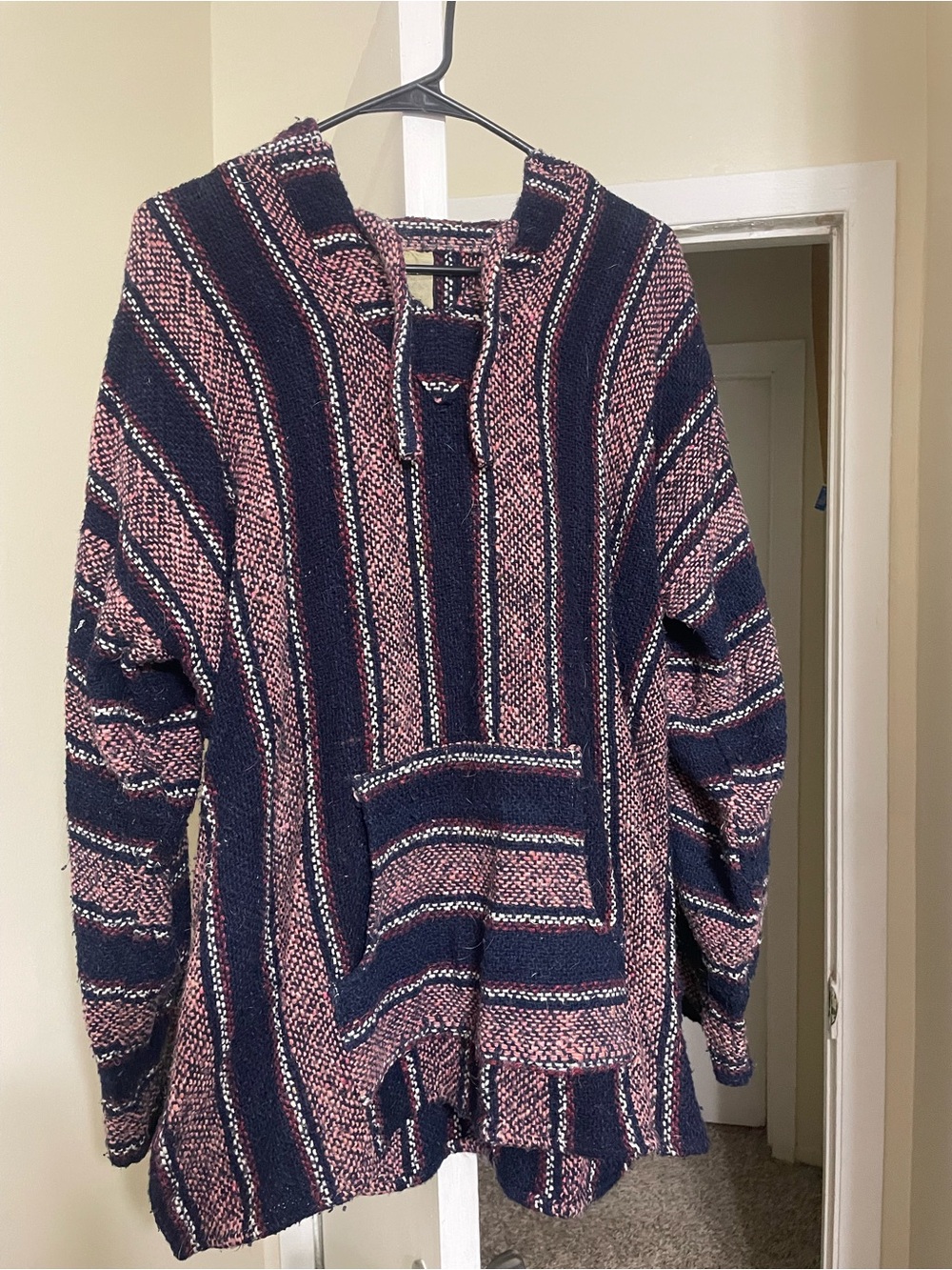 Vintage Striped Hooded Baja Jacket in Navy and Pink